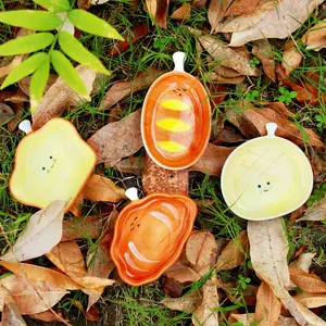 Kawaii Bread Shaped Ceramic Dishes - Set of 3 Cute Toast Bowls for Snacks, Dips & Jewelry Storage