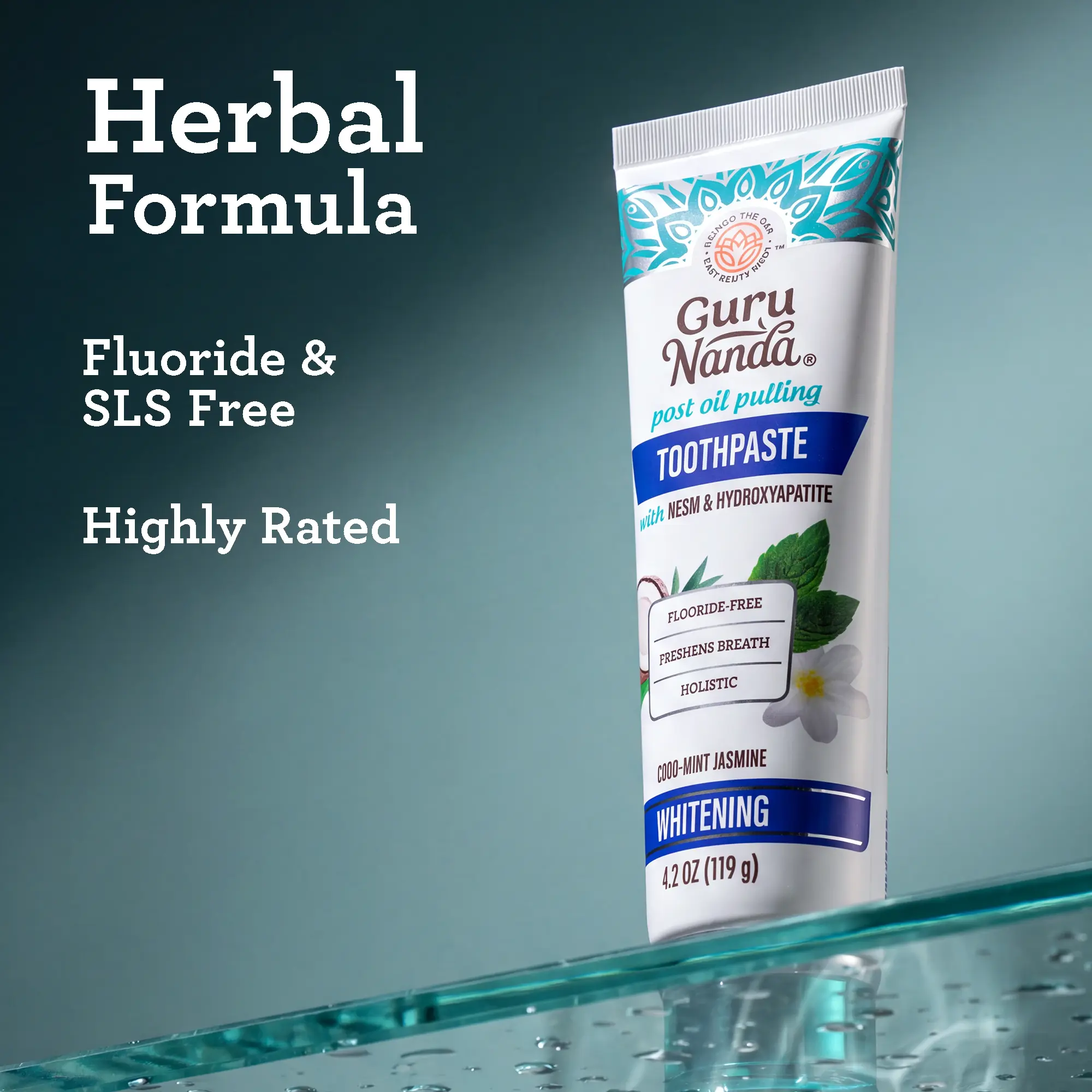GuruNanda Hydroxyapatite Neem Whitening Toothpaste, SLS & Fluoride Free, Freshens Breath & Fights Plaque, Natural CocoMint Jasmine, 4.2oz