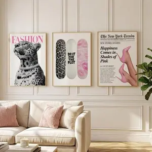 Pink Fashion Wall Art Set 3 Glam Leopard Prints , Modern Feminine Gallery Wall, Y2K Dorm Posters, Coquette Prints, Trendy Prints