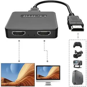 4K HDMI Splitter 1 in 2 Out, HDMI Cable Splitter for TV Only Mirror (Not Extend),HDMI Splitters 1 Male to 2 Female Adapter with EDID Dial, Support 2 TVs Sync Display, HD 3D for LED/LCD Monitor