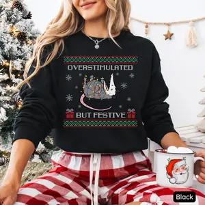 Hilarious Opossum Christmas Sweater Overstimulated Festive Ugly Holiday Animal Party Outfit