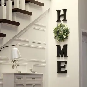 Wooden Home Sign with O-shaped Artificial Eucalyptus Wreath, Hanging Farmhouse Wall House Decoration Wall Art Wooden Letters Country Home Decor, Wall Decoration for Living Room, Kitchen, Entrance, Rustic Farmhouse Design (black)