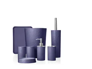 Rosewill Bathroom Accessories 8-Piece Set – Trash Can, Toilet Brush with Holder, Lotion Dispenser, Toothbrush Holder, 2 Toothbrush Cups, Soap Dish & Tray - Lavender