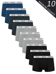 10 pcs random men's solid color flat cornered underwear, Soft and lightweight men's boxer briefs, Slim fit, durable, High elasticity waistband, suitable for all seasons, Suitable for daily home casual wear, Casual Fitted Briefs