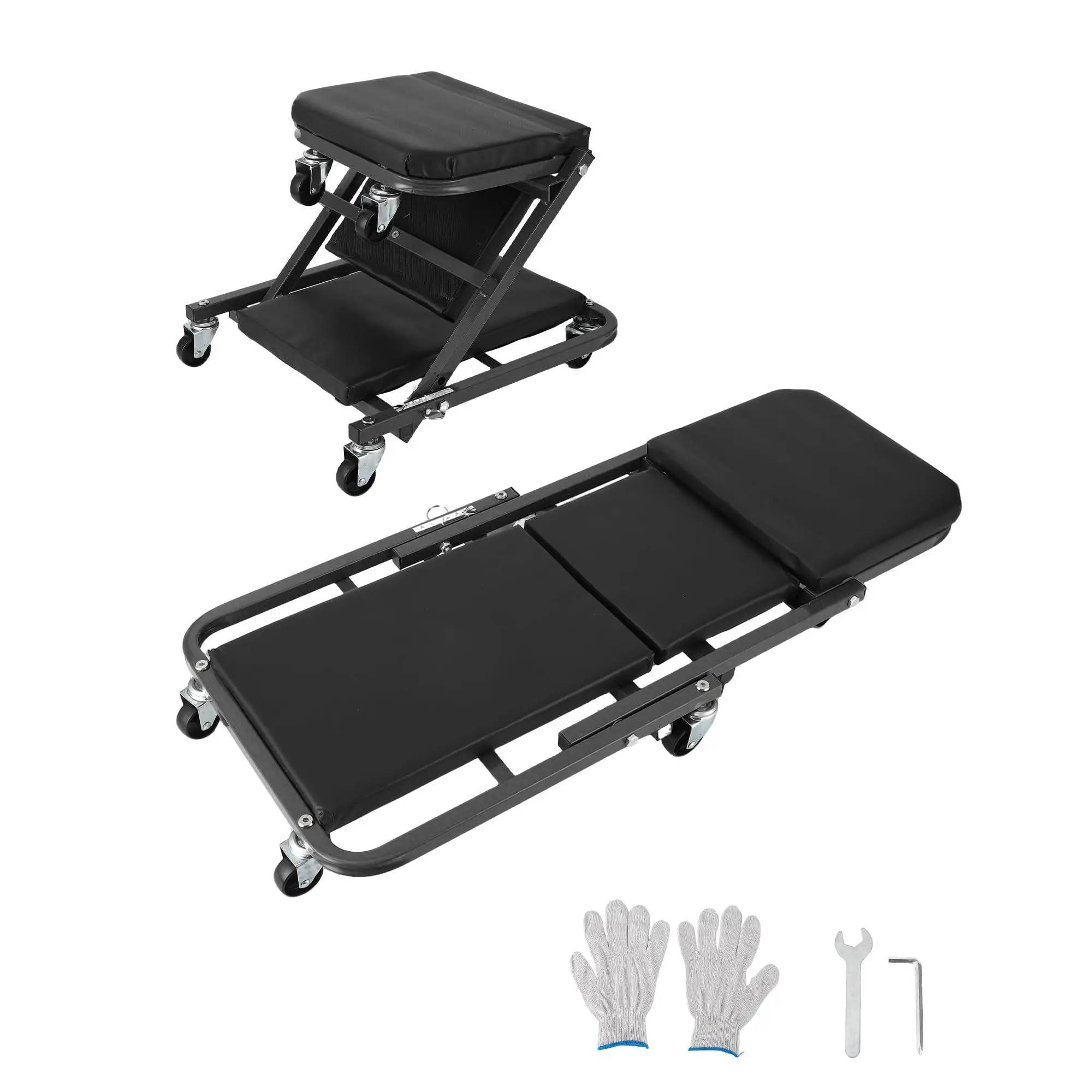 GARVEE 36-Inch Adjustable Mechanic Creeper - 2-Mode Z Seat, 330 lbs Capacity, Foldable Garage Chair with 6 Wheels, Lay Down or Sit for Under-Car Use