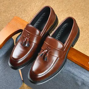 Men's Summer Fashionable Casual Tassel Decor PuLeather Slip- on Shoes, Men's Shoes, Tassel Loafers IMen, Simple Design Elegant Plain Round Toe Loafers, BusinessStyle Temperament Flats for Daily Wear, Tassel Shoes, Valentine's Day, Gift for Him