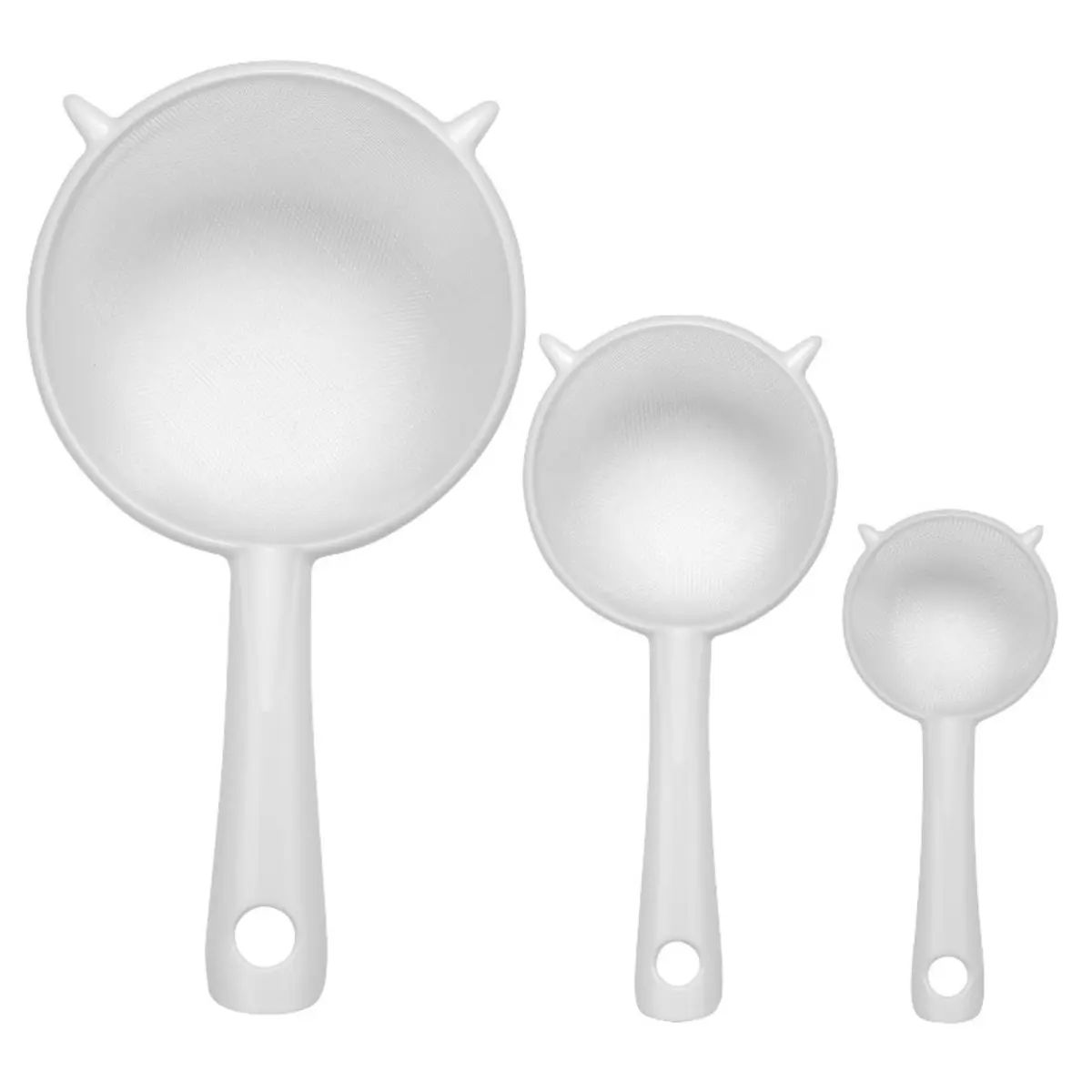 3 Pieces of Plastic Mesh Strainer with Handles, 3 Size (diameter 5.31/3.54/2.36 in), Suitable for Home and Outdoor Use, Easy To Clean and Reusable, Durable Kitchen Baking and Cooking Tools, resistant kitchen utensil