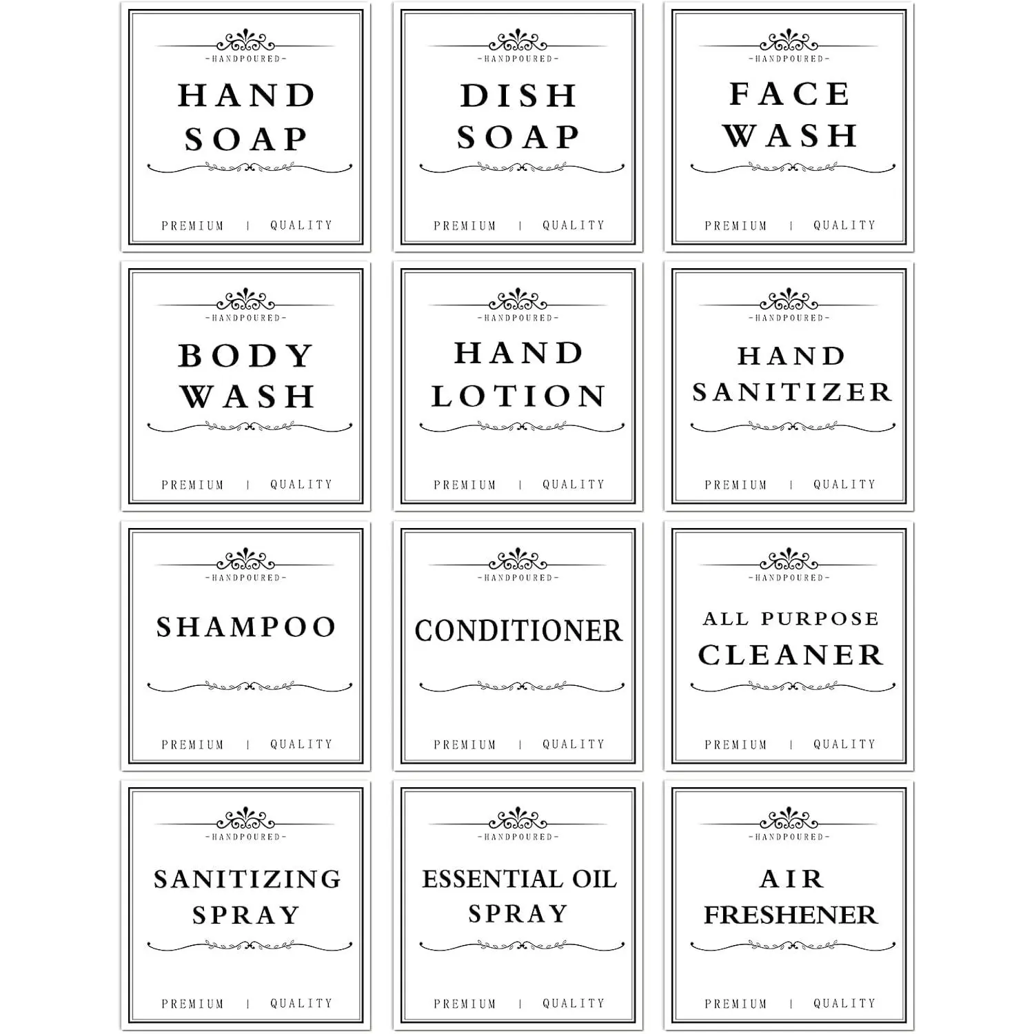 12 count  Soap Labels for Glass/Plastic Bottles, Farmhouse Bathroom/Kitchen Hand Soap Dispenser Label Stickers, Removable Cleaning Labels for Soap, Lotion, Shampoo and Conditioner