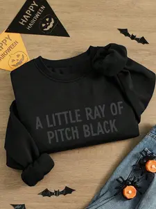 Smiley Face Crew Neck Knit Sweatshirt, Gift for Friends, Birthday & Halloween Clothing, Dark Humor Style Women's Apparel, Womenswear