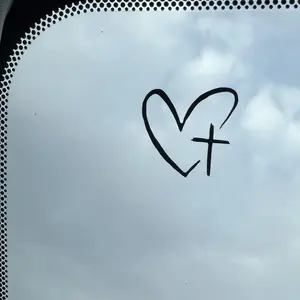 6 Heart and Cross Pattern Car Rearview Mirror Stickers, Vinyl Die-Cut Decals, Universal Car Exterior Accessories, Easy to Apply