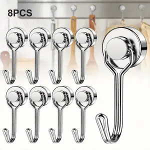 8-Pack Heavy-Duty Stainless Steel Magnetic Hooks, No-Drill Adhesive Mount Hangable Organiser with No-Trace Hanging, Solid Wood Flip-Top Lockable Design for Bathroom/Kitchen Storage, Weatherproof for Outdoor Use Compact USB Vacuum Bags purse rotating