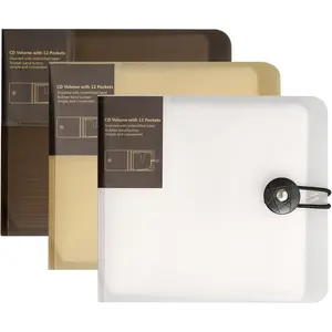 CD Case, 12 Capacity CD/DVD Case Holders Wallet Hard Plastic DVD Disc Cases Storage Binder for Car Home Office Travel (3, white coffee khaki)