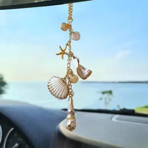 1Pc Sea Shells Car Decor, Car Hanging Decoration, Cute Coastal Hanging Charm for Rear View Mirror, Boho Beach Themed Car Accessories,Hand-Made Starfish Conchas Aesthetic Ornament Pendant for Women, Car Interior Accessory, Car Interior Ornaments