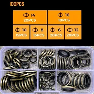 100pcs Combination Pad Repair Box Sealing Pad Oil Pan Gasket Drain Plug Washer High Pressure Hose Pad Glue Bag Ring 6-16