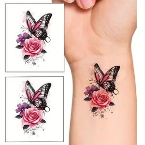 Elegant Temporary Tattoos, Waterproof Temporary Tattoos, Body Fake Tattoos, Ephemeral Tattoos, 2 Sheets Butterfly & Rose Heart Designs, Realistic Body Art Stickers for Parties, Decor & Favors