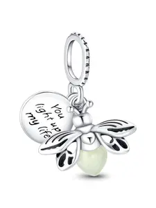 925 Silver Glow-In-The-Dark Firefly Pendant, Compatible with Pandora Bracelet Necklace Keychain, Casual Style, All Seasons Jewelry Gift
