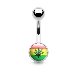 Jamaican Flag Pot Leaf Belly Ring