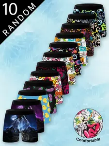 Youth Long Briefs Set of 10, Comfortable Trendy Breathable Boxing Fitness Shorts, All Season Street Style Fitted Underwear, Sports Underwear, Workout Gym Underwear