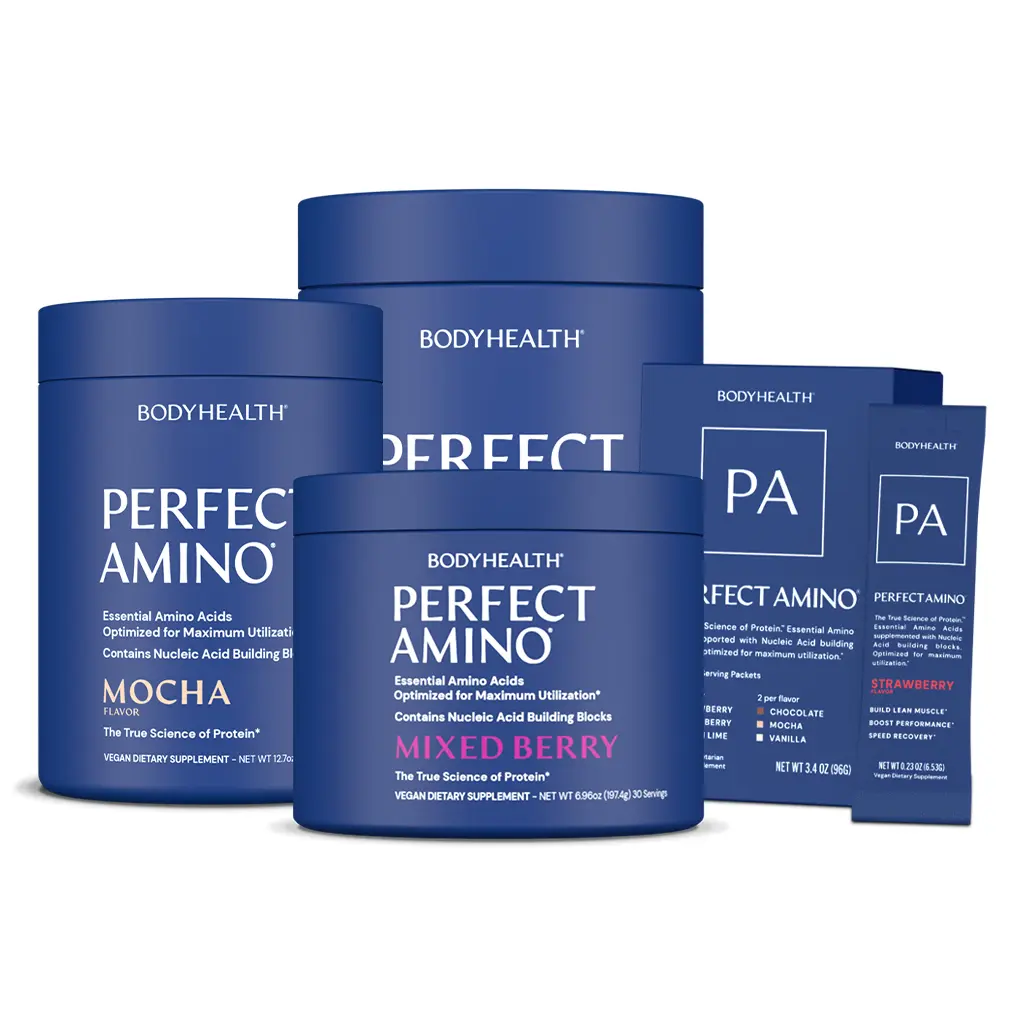 BODYHEALTH Perfect Amino Powder - Essential Amino Acids for Muscle Recovery - 6x The Protein of Whey, Vegan, Gluten-Free, Dairy-Free, Soy-Free, No MSG, No Artificial Sweeteners, Collagen Fitness Supplement - Dietary, Healthcare - 6 Flavors