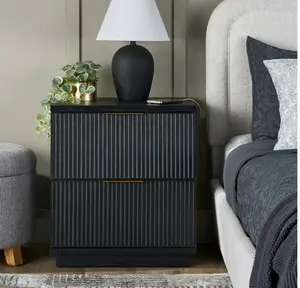 Lillian Fluted 2-Drawer Nightstand with USB, Black Wood Finish
