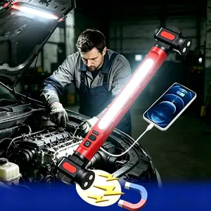 Rechargeable magnetic LED camping light, magnetic work light with hook, can charge a phone, COB ultra-bright portable mechanical light—ideal for car repairs, garages, emergencies, maintenance, outdoor camping, and tent lighting.