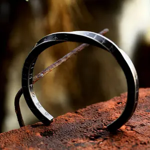 GTHIC Unisex Viking Runes Twist Cuff Bracelet Stainless Steel Fashion Jewelry Daily Birthday Gift