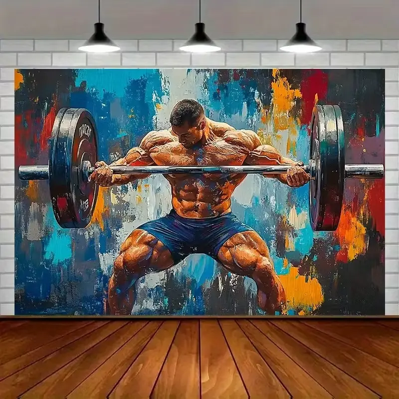 Inspirational Weightlifting Decorative Banner, Polyester Fiber Wall Decor, Suitable for Men's Barbell, Gym Art, Party Background, Home Decoration, Polyester Backdrop Banner