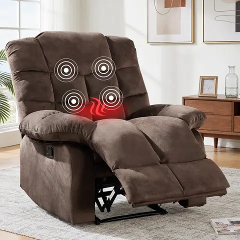EBELLO Manual Recliner Chair, Fabric Lounger with Massage, Heat, Breathable Living Room Furniture