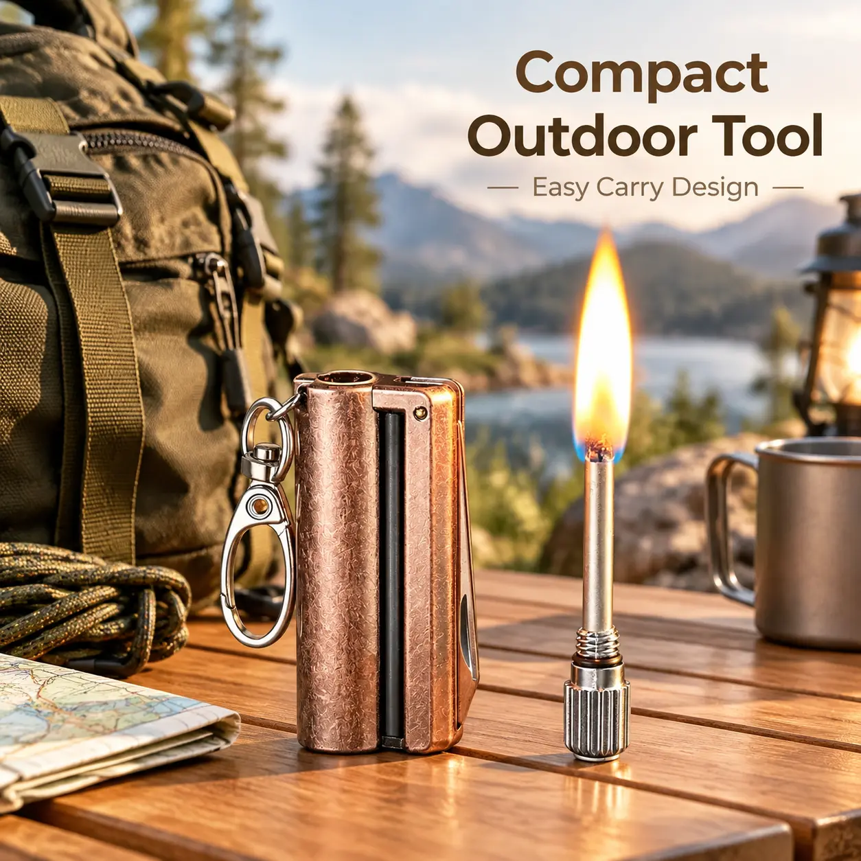 Retro Alloy EDC Multi-Function Keychain Utility Tool - Ignition Function, Portable Pocket Camping Gear with Blade Attachment, Carabiner Clip for Hiking & Travel (Fuel Not Included)