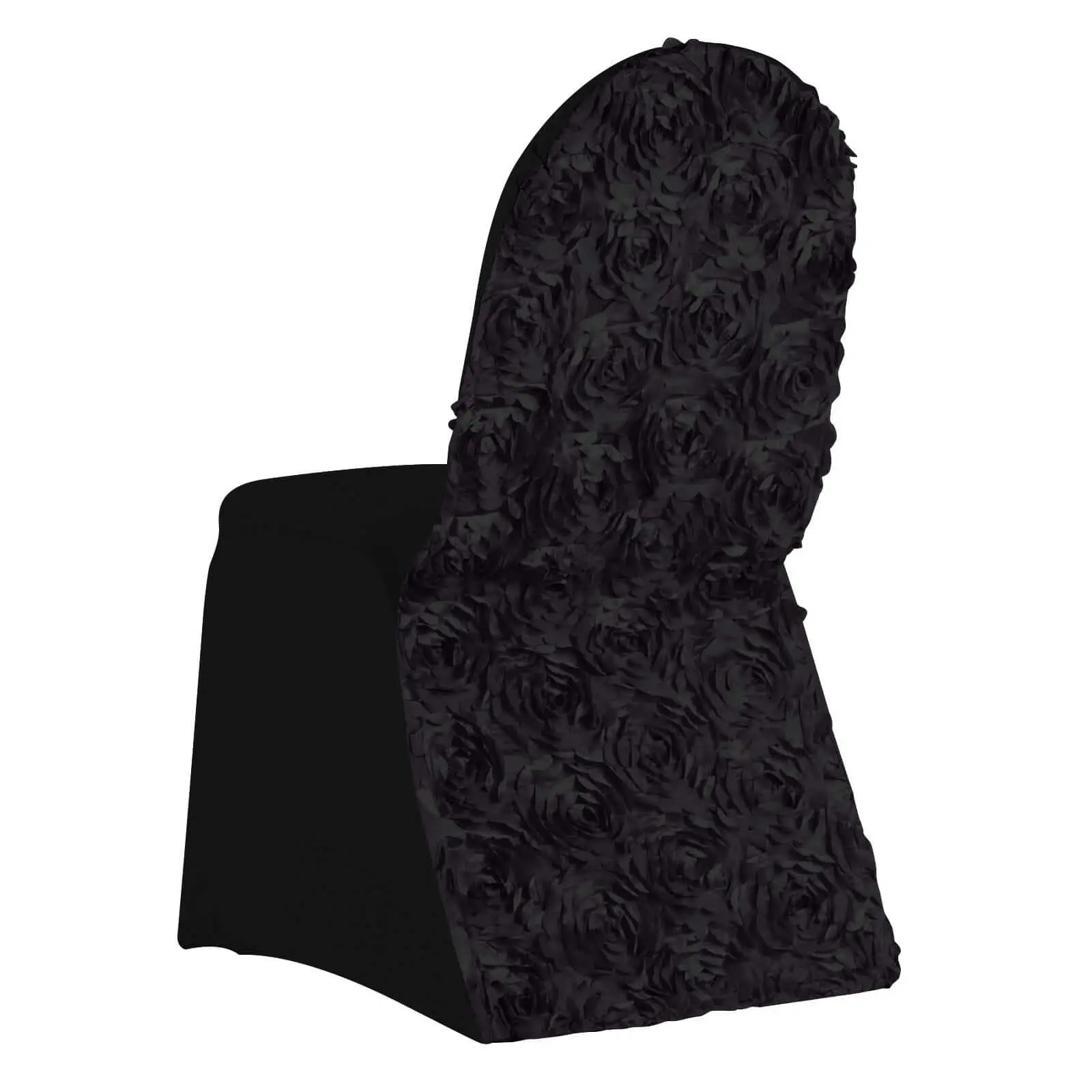 Satin Rosette Custom-Fitted Stretch Chair Protective Cover - Dining Chair Slipcover for Banquet Use (Black), Dining Chair Slipcovers