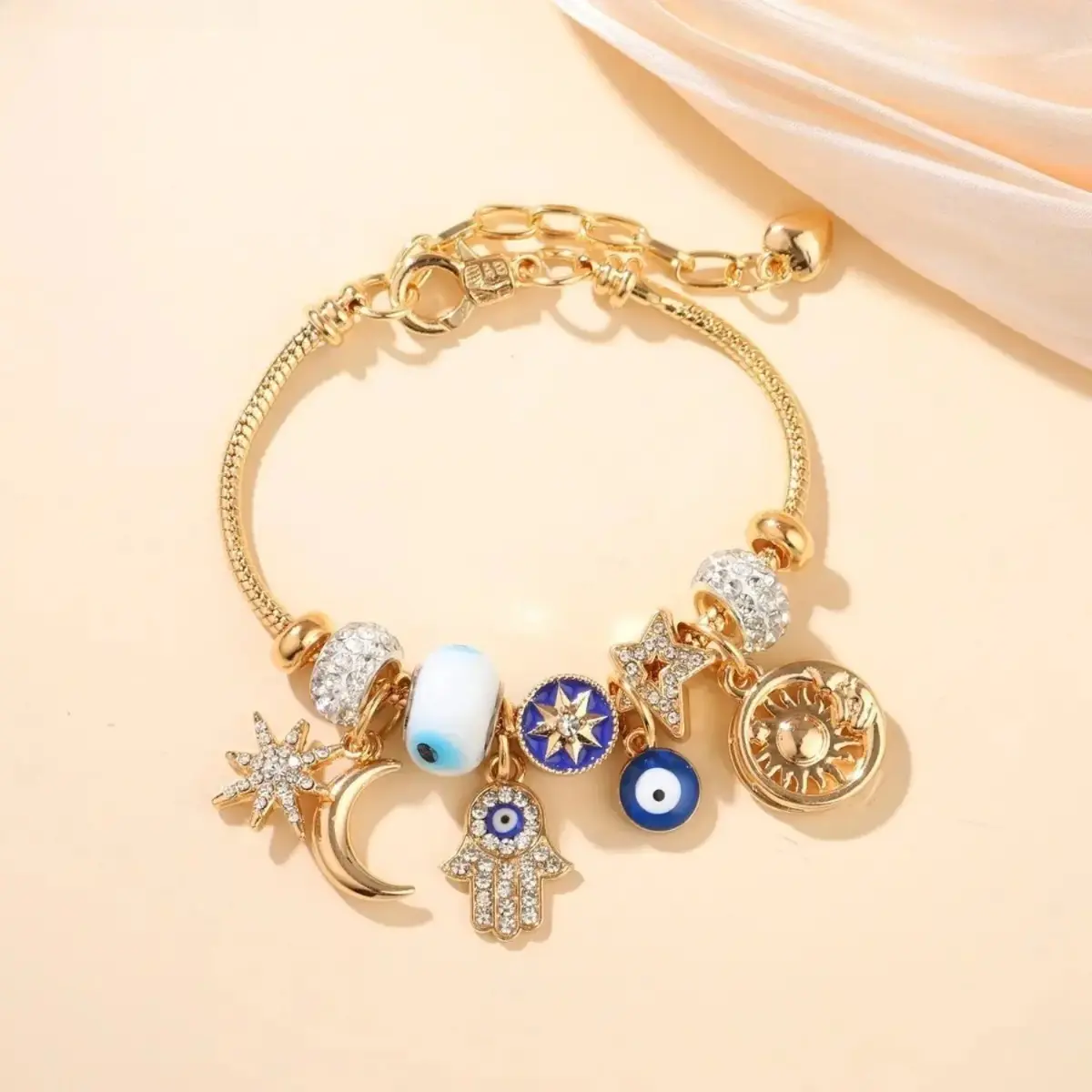 Women's Aesthetic DIY Bag Charm & Bracelet, Chain Jewelry with Star, Eye & Celestial Motifs - Adjustable & Versatile for Personal Style, Cute Charms, Sun Moon Bracelet, All Seasons, Metal Chain, Everyday Wear, Customizable Size, Bracelet With Charms, Moon