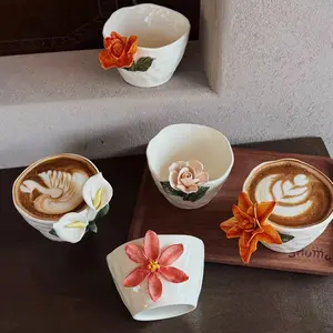 Handmade Ceramic Coffee Mug, Vintage Floral Design, High-Quality Glazed Finish, Perfect Gift for Home & Office Use, Coffee Cups