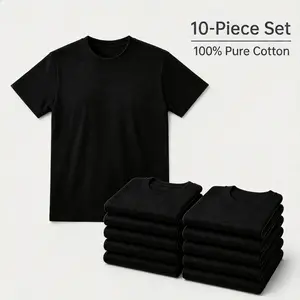 10 Pack Set Men'S Heavyweight Cotton Crew Neck T Shirt All Black And White Essentials Casual Daily Work Gym Wear For Young Men Teen Guys Adult Males Soft Durable Fabric fathersdaygiftideas