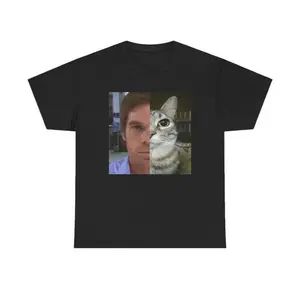Dext Morgan Tee, Funny Cat Meme Shirt, Unisex Heavy Cotton T-Shirt, Gift for Dexter Fans, TV Show Fan Tee, Funny Graphic Tee Streetwear Menswear Tops Tshirt Tropical Shortsleeve Round Neck Crewneck Casual Black