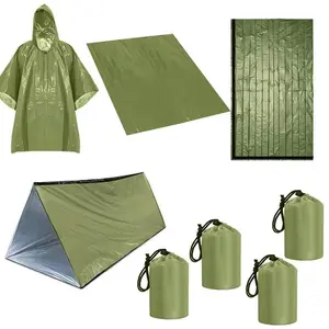 Portable Waterproof Emergency Sleeping Bag Four-Piece Set, and Outdoor Camping Gear, First Aid Rescue Blanket, Outdoor Survival Kit, Outdoor Survival Supplies