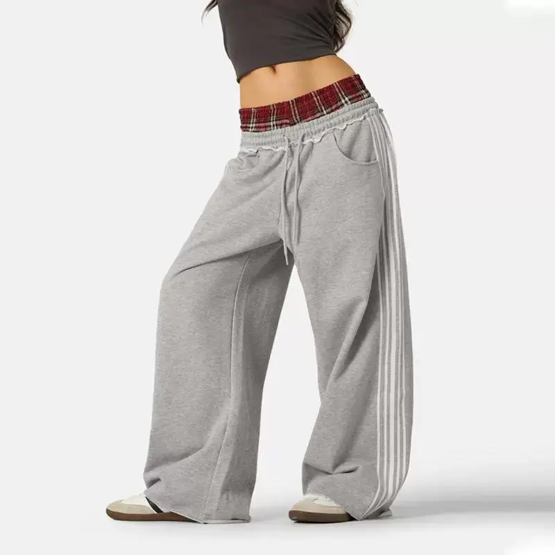 Baggy Sweatpants for Women and Men Plaid Patchwork Wide Leg Lounge Pants New Fashion 2025 Long Pants with Pockets Comfortable & Stylish