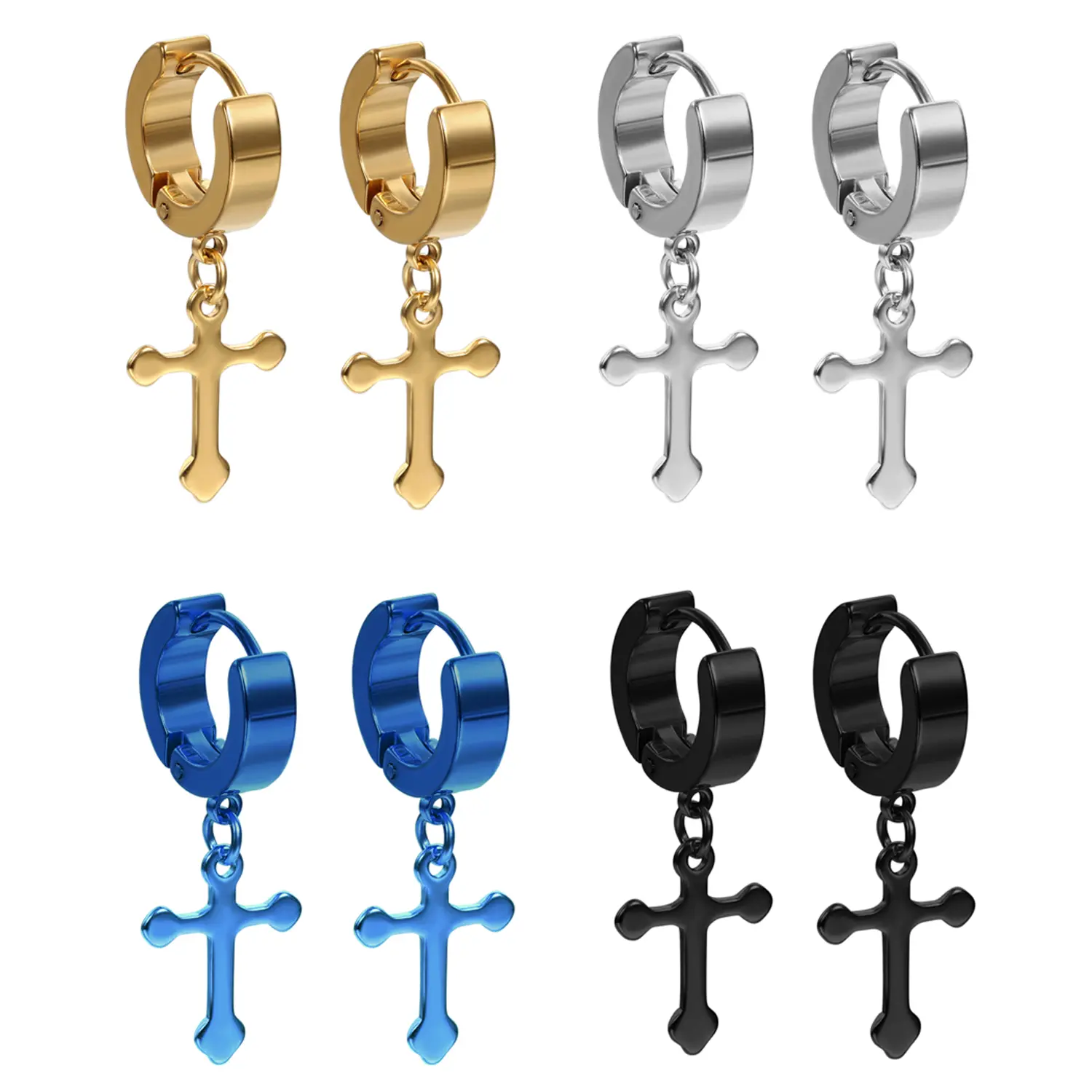 OIDEA Cross Crucifix Ear Cuff, Unisex Stainless Steel Huggie Hoop Earring with Dangle, Hip Hop Streetwear Jewelry for Casual Wear, Ear Cuffs Earrings, Fashion, Men's Hoop Earrings, Hip Hop Ear Cuff