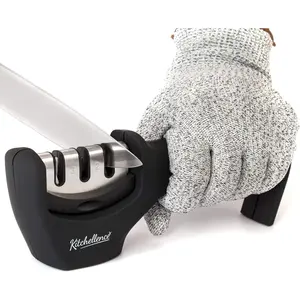 4-in-1 Kitchen Knife Accessories: 3-Stage Knife Sharpener Helps Repair, Restore, Polish Blades and Cut-Resistant Glove ,Multiple
