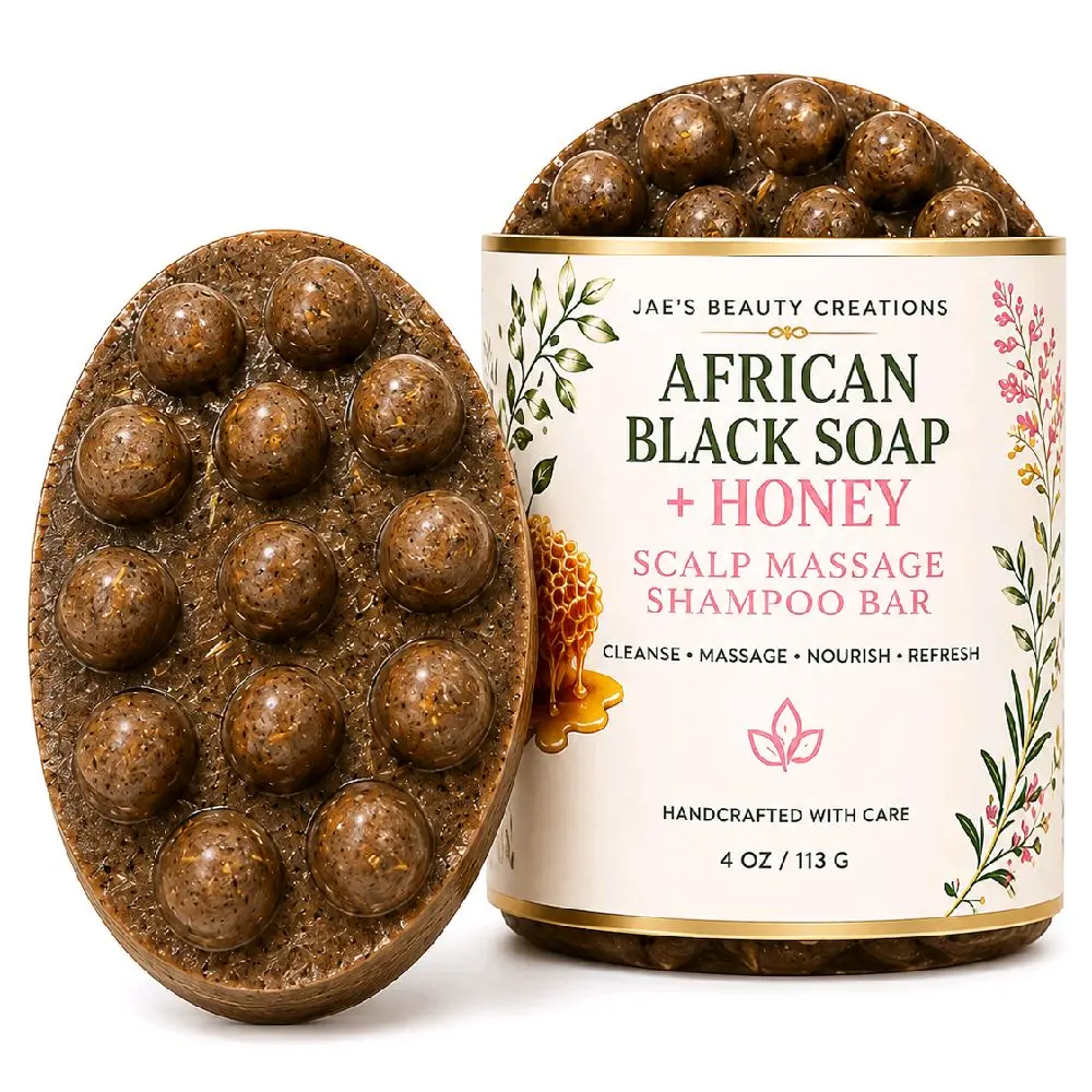 African Black Soap & Honey Shampoo Bar with Rosemary, Coconut, Lavender, Olive Infusions – Natural Hair Cleanser for Daily Use
