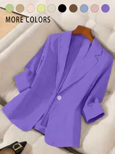 A women's pure color linen thin lightweight temperament high-end sense Elegant Chic of seven-eighths sleeve suit jacket, Blazer, Notched Lapel Blazer, suitable for spring and summer, Office Wear, suitable for daily wear, Fashion Blazer