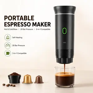 Portable Electric Espresso Maker, Self-Heating Travel Coffee Machine with 20-Bar Pressure, 3-in-1 Compatible with Ground Coffee & Coffee Capsules, USB-C Rechargeable Espresso Machine for Camping, Car, Office & Travel