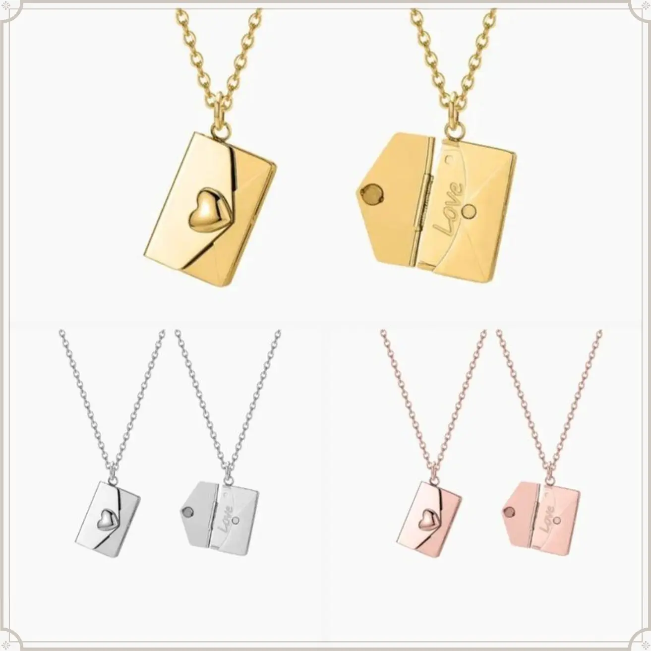 Envelope Love Letter Heart Necklace for Women Stainless Steel Love You Secret Gift Message Engraved Locket Pendant Necklace for Couples Girlfriend Boyfriend