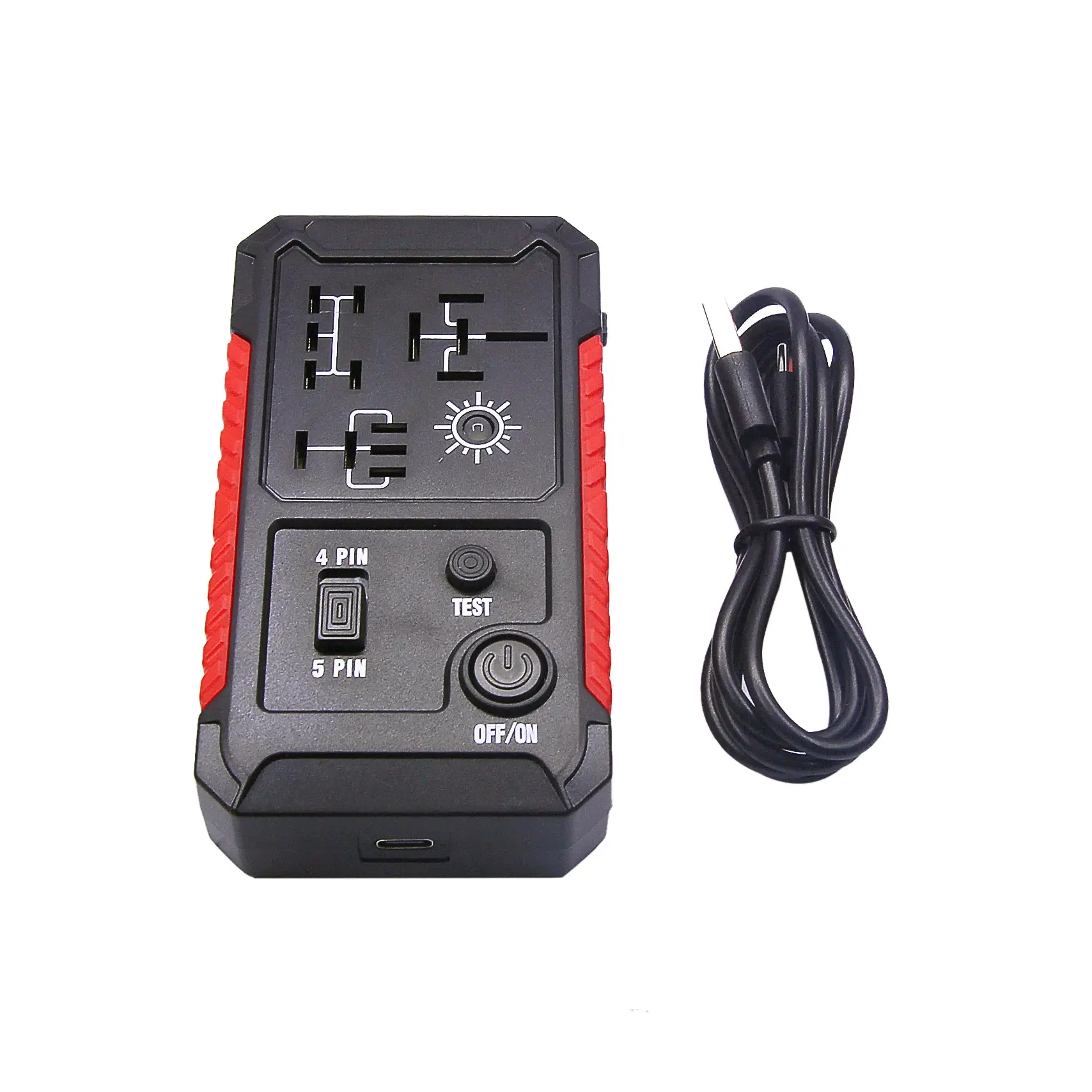 12V Automotive Relay Tester Model 733 - Compact Handheld Tool for 12v Cars’ 4-Pin & 5-Pin Relays, 1-Button Checking, LED Status Indicator, Built-In Rechargeable Battery, USB Chargeable Cable & Manual, One-Button Test fast car circuit checker