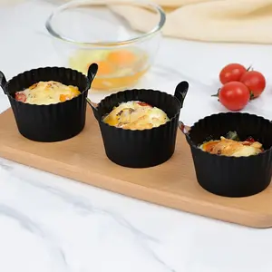 6 Pack Silicone Air Fryer Baking Cups, Non-Stick Round Muffin & Pie Mold, Striped Texture Design, Easy Release Kitchen Accessories, Silicone Cake Pan