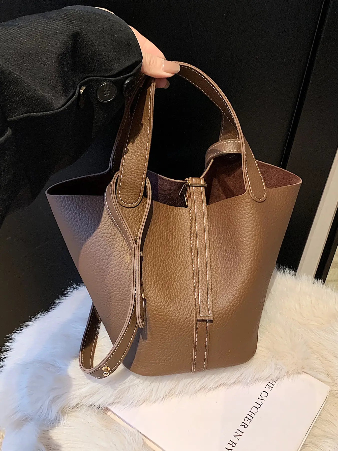 Women's Simple Solid Color Bucket Fashionable Shoulder Bag, Fashion Vintage Elegant Trendy Crossbody Messenger Bag, Perfect Gift for Friends, Shopping, Dating, Work