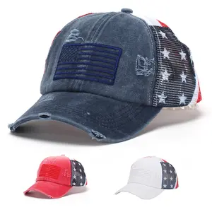 [ POPULAR PRODUCTS ] C.C Cotton Brushed Embroidery Criss-Cross Baseball Cap with American Flag Printed Mesh, Adjustable Fit, Lightweight & Durable, 100% Polyester
