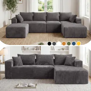 118&92.5" L/U-Shaped Modular Boneless Sectional Couch Oversized Deep-Seat No Assembly Required Suitable for Living room/Bedroom/Apartment-008GRAY