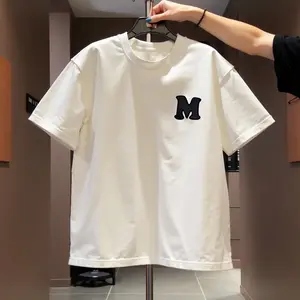 Minimalist Letter M Graphic T-Shirt, White Casual Oversized Tee, Trendy Simple Monogram Print, 【100% cotton】 Short Sleeve Top, Perfect for Daily Wear & Minimalist Style