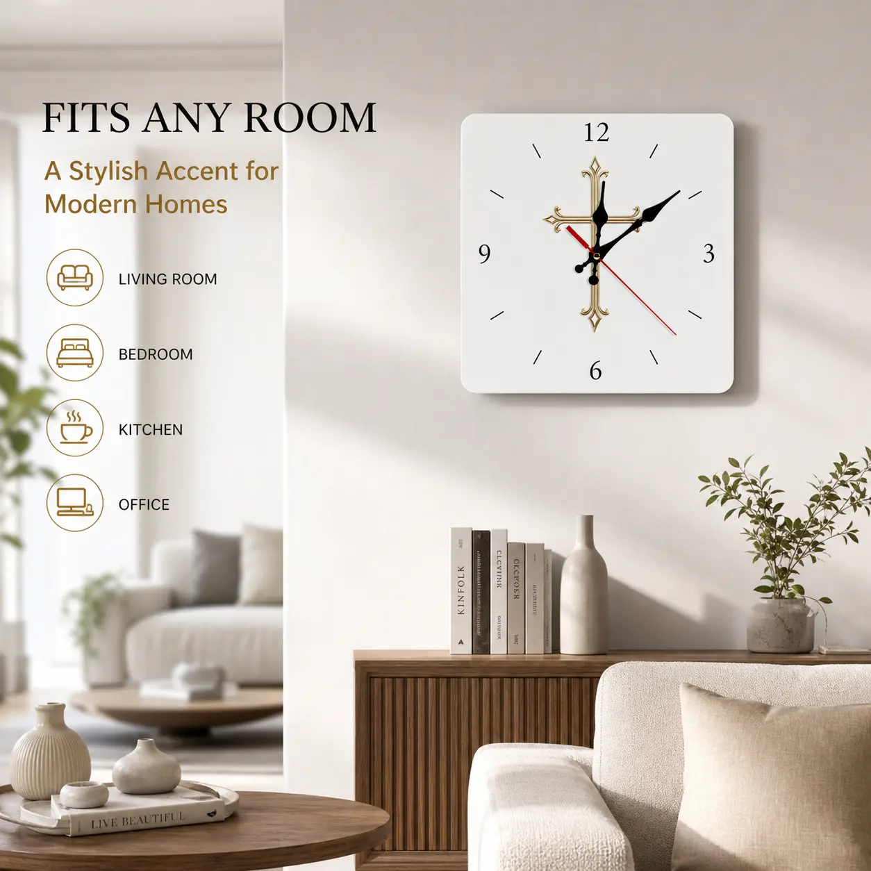 Psalm 23:1 The Lord Is My Shepherd Wall Clock, Christian Rustic Farmhouse Silent Non-Ticking Square Wall Decor for Living Room Bedroom Office