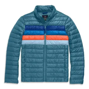 Primary Adult Puffer Jacket In Stripe (Unisex Fit) in Slate Blue Placed Stripe Size Large